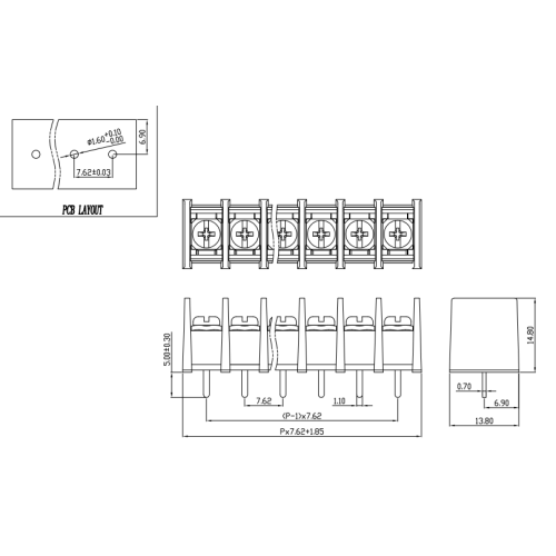 7.62MM pitch fence type PCB terminal block connector